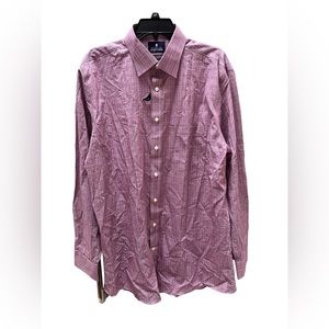 NWT Strafford Raspberry Wine Mini Check Fitted Dress Shirt 17 34-35